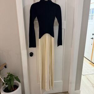 Solid & Striped The Soglio Dress Ecru Noir Black Cream Ribbed Maxi XS Colorblock